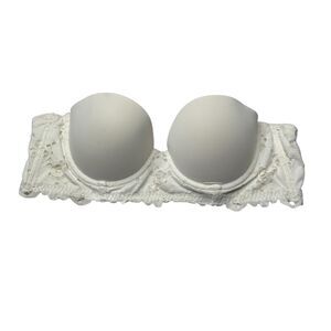 Aerie White Lace Strapless Bra  34C Scalloped Lace